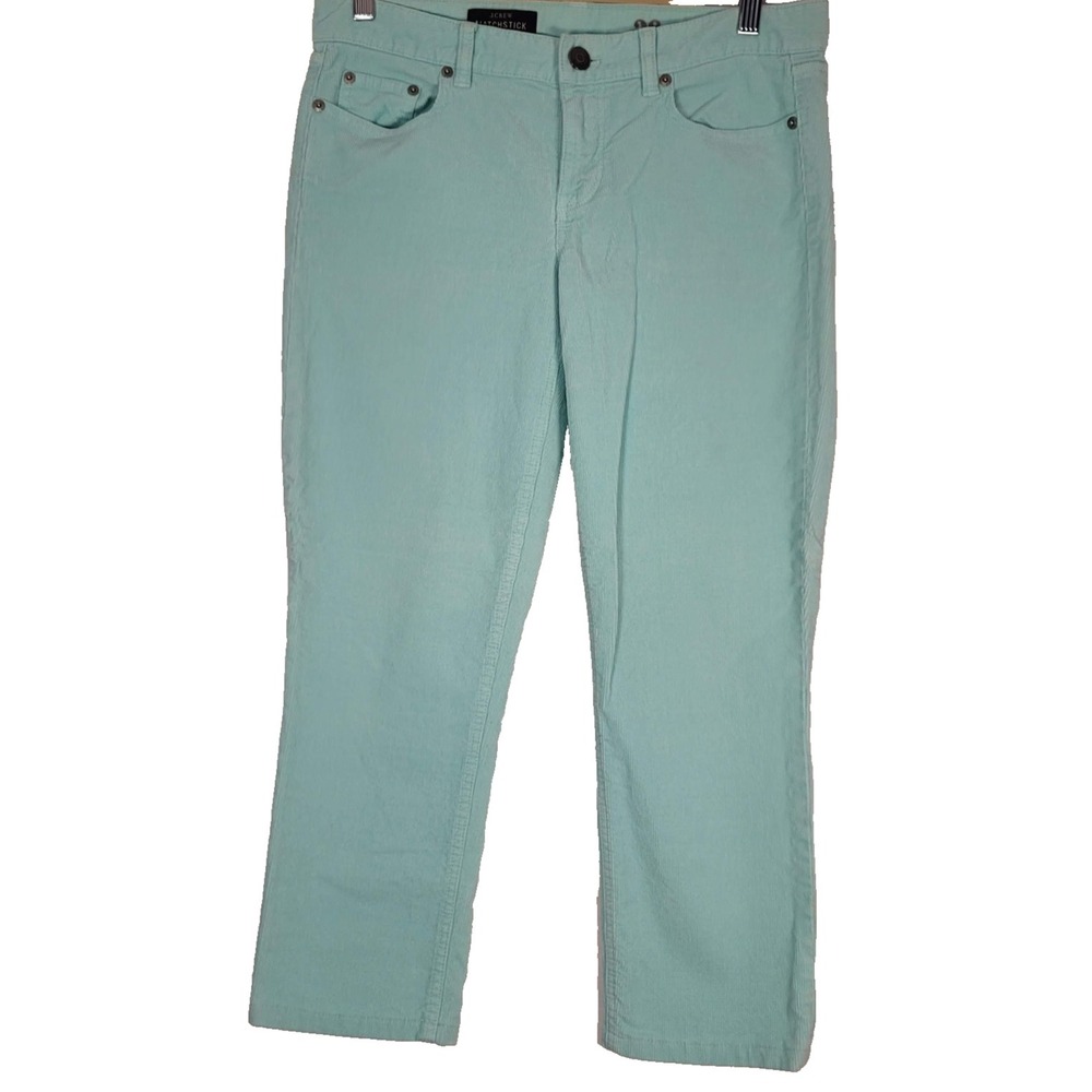 J Crew Corduroy Pants Womens M Mint Green 5 Pocket Cropped Capri Straight Leg